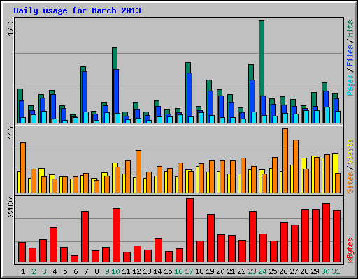 Daily usage for March 2013